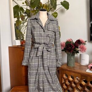 Banana Republic Black and Cream Plaid Jacket with Yellow Trim